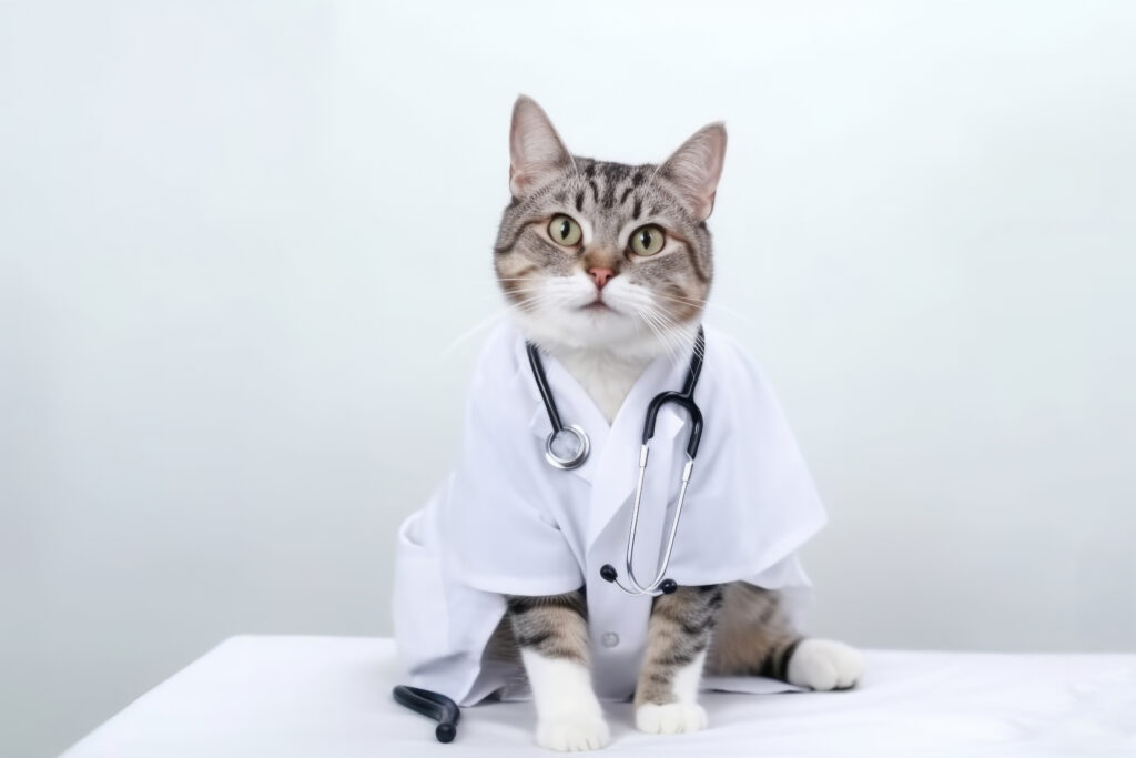 cat dressed as a vet